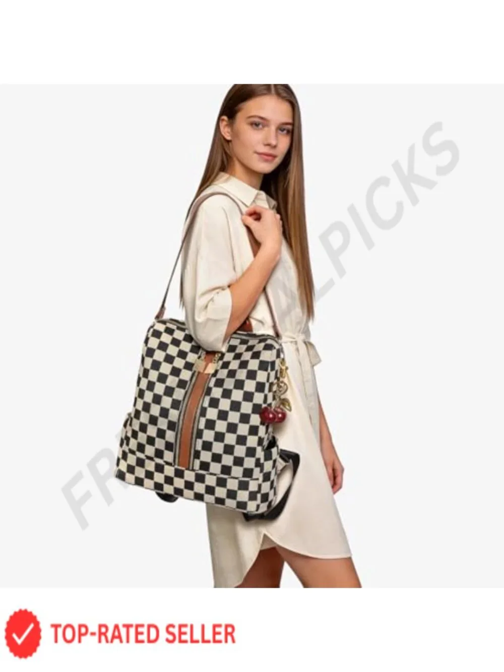 Small Checkered Backpack Purse for Women Canvas PU Fashion Daypack Travel Work